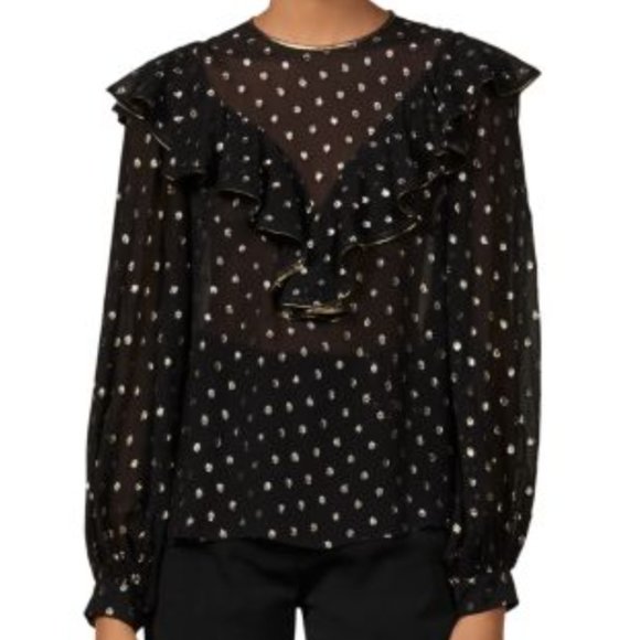 ⚡️SOLD ON KIJIJI⚡️✨HOST PICK✨Sandro Lunea Ruffled Metallic Dot Blouse (NWT) - Picture 3 of 16